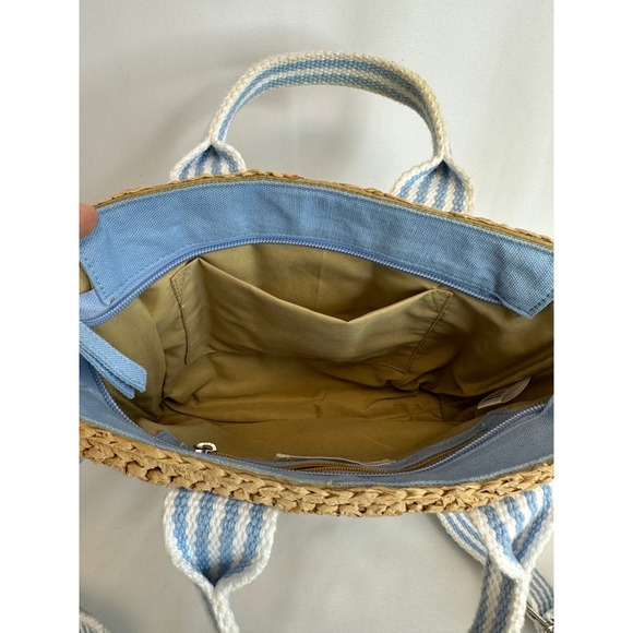 Antik Kraft Straw Canvas Purse Tote‎ Bag Summer Spring Top Handle Crossbody Blue - Picture 10 of 12